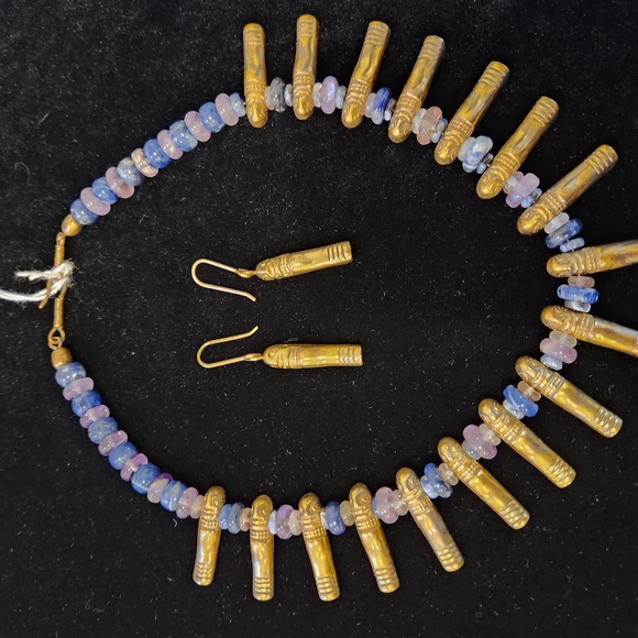 Colombian Gold plated pre-Colombian Blue Beaded Necklace Set